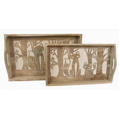 Set Of 2 Fox Trays Antique White